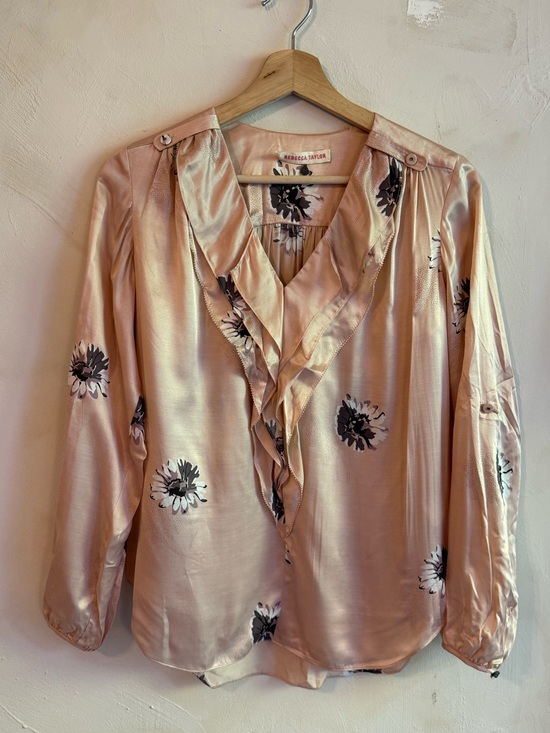 Rebecca Taylor Tops - Rebecca Taylor Blush Silk Blend Floral Blouse | Ruffle V-Neck | Romantic Office